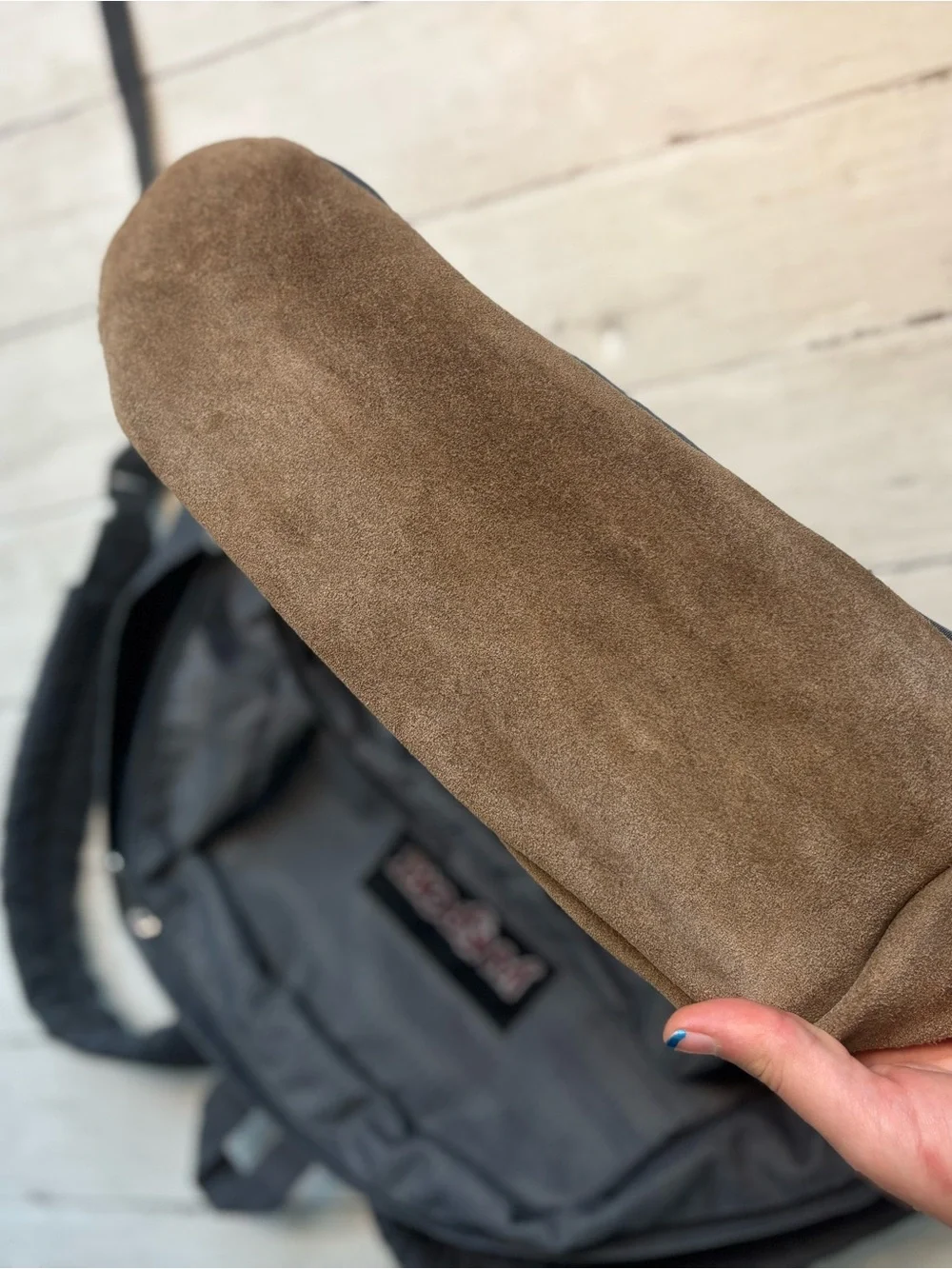 Jansport Gray Backpack with Brown Suede Base